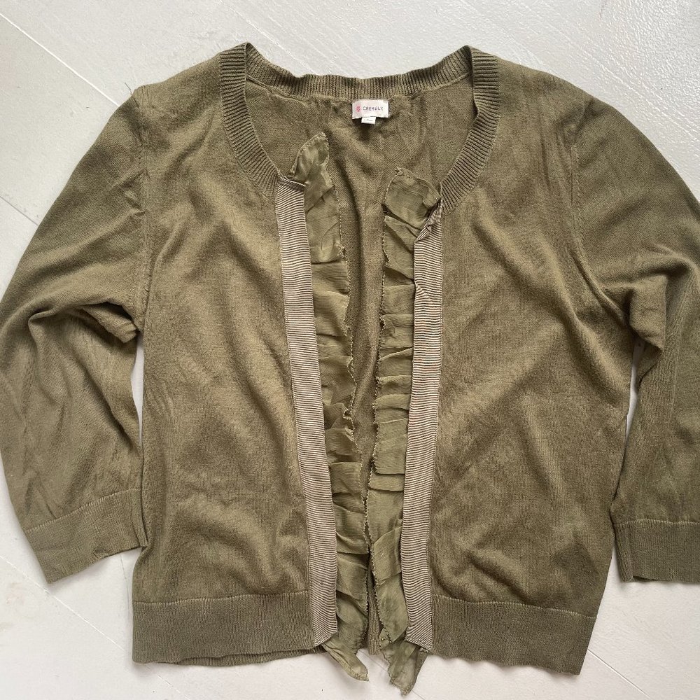 Womens Green Cardigan Sweater Cremieux Sz L Ruffles